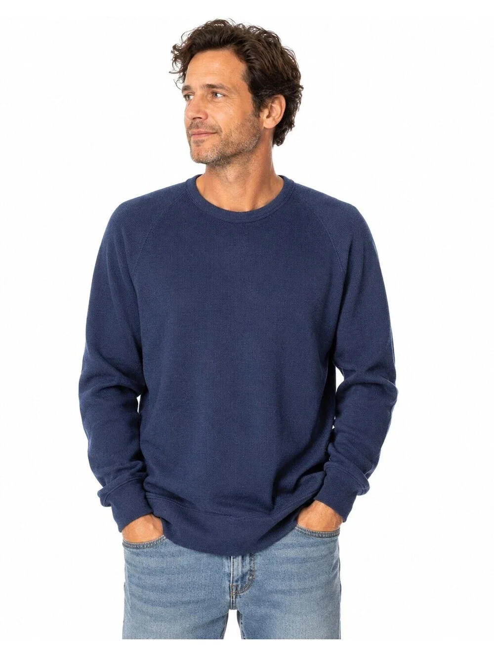 Banana Republic Blue Waffle Knit Raglan Crewneck Cotton Sweater Men XL Normcore